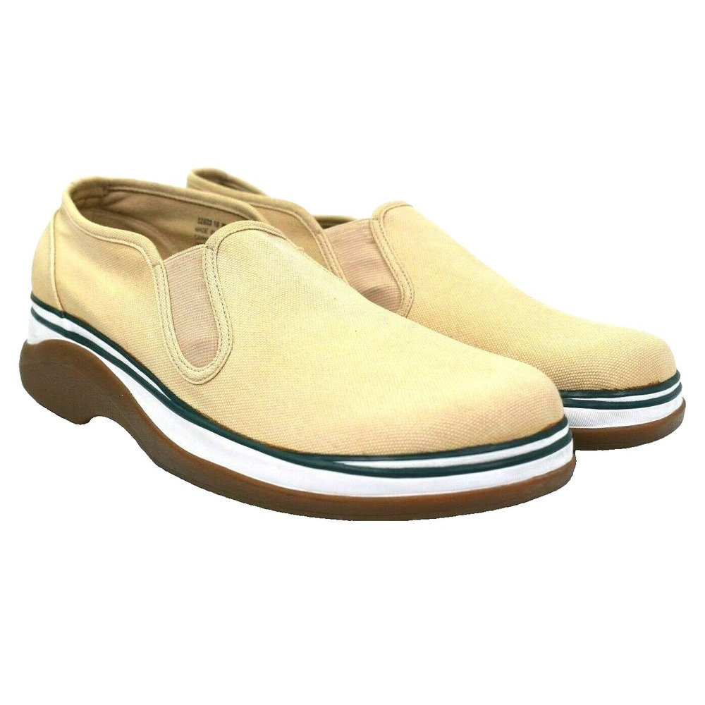 Clarks Women's Tan Slip On Comfort Casual Canvas Walking Shoes 10 M - 32923